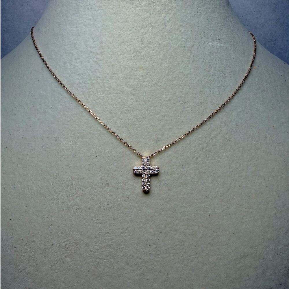 16+1" 0.25ctw VVS Moissanite Rose Gold Cross Necklace 925 Sterling Silver